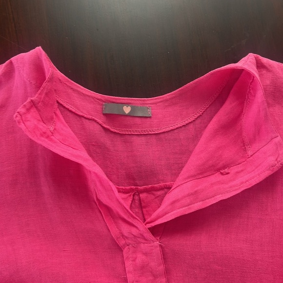 Linen Tunic Top 3/4 Sleeves Made in Italy Lagenlook Hot Pink Size M -L - Picture 12 of 12